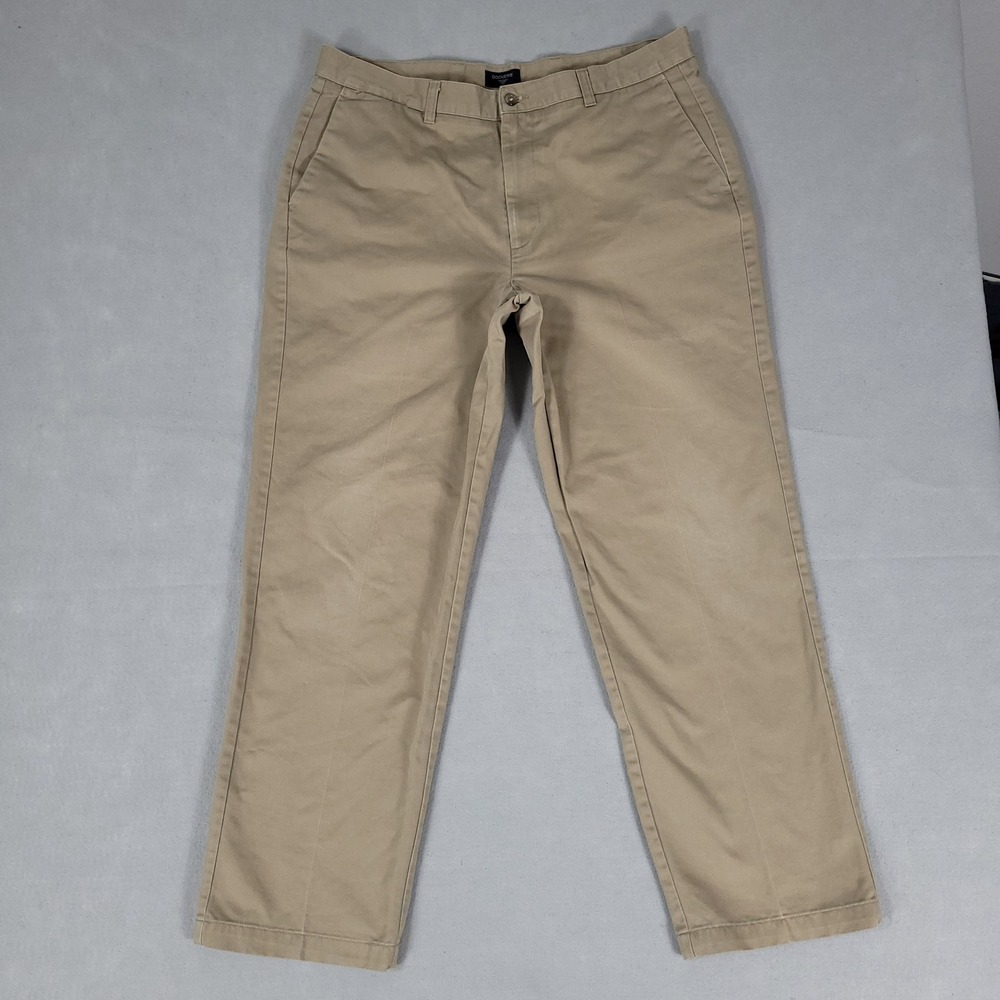 Vintage Dockers Pants Mens 37x31* Tan Khaki Flat Front Straight Cotton Y2K 2002